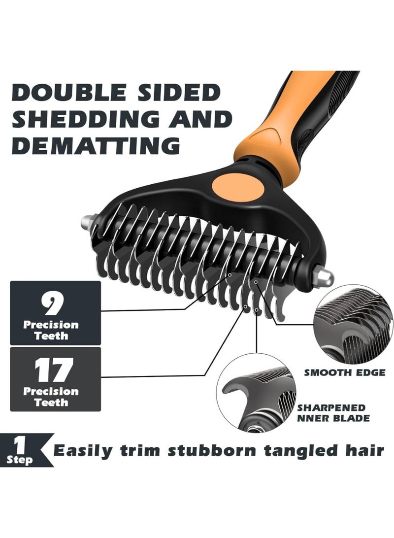 مشط تنظيف الحيوانات الأليفة - أداة مزدوجة الجوانب لإزالة الشعر المتساقط، مشط لإزالة الطبقة السفلية من الشعر للكلاب والقطط، فرشاة تنظيف واسعة جدًا للكلاب ومشط لإزالة الشعر المتساقط للشعر الطويل، يقلل التساقط بنسبة 95% (برتقالي) - Image 2